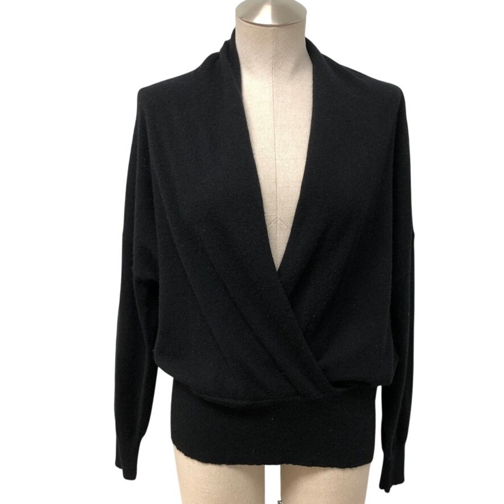 Nili Lotan Wrap Sweater Womens S Black 100% Cashmere Surplice Dolman Sleeve